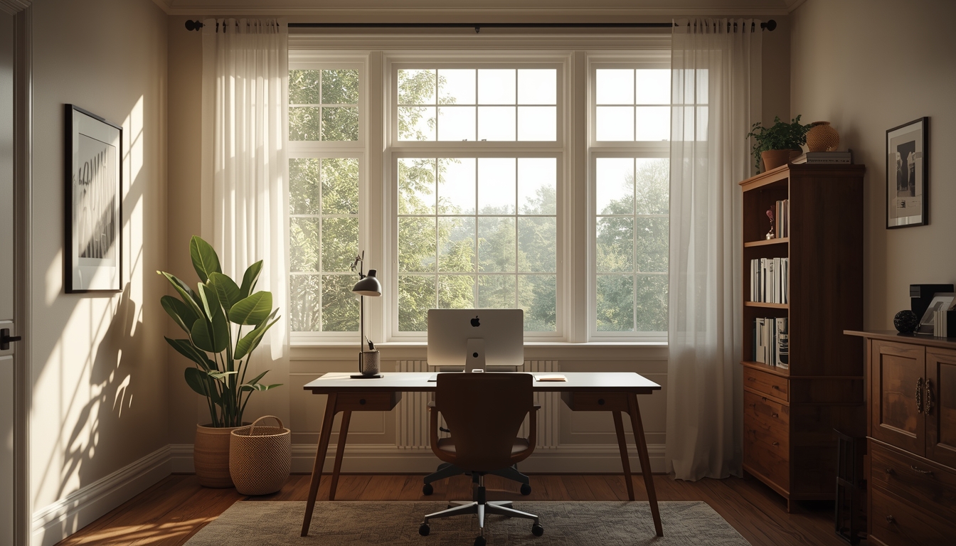 Soft morning light filtering through window onto a calm workspace
